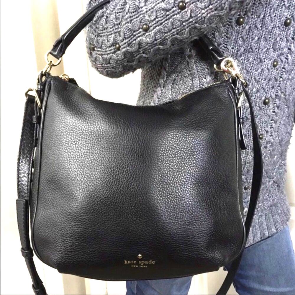 Kate Spade Ella Pebbled Leather Expandable Crossbody Bag Black